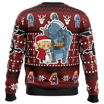 Christmas Edward and Alphonse Fullmetal Alchemist Ugly Christmas Sweater BACK mockup - Fullmetal Alchemist Store
