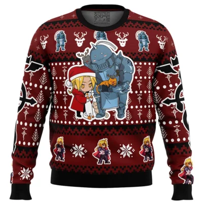 Christmas Edward and Alphonse Fullmetal Alchemist Ugly Christmas Sweater FRONT mockup - Fullmetal Alchemist Store